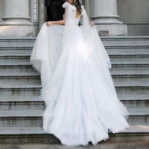 Olivia Bottega Celia lace glitter cathedral detachable straps wedding dress